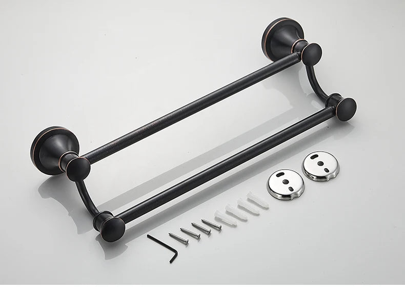 Bathroom Bath Toilet Paper Holder Robe Hook Bathroom Retractable Towel Hanging Rod Black Zinc Alloy EL852