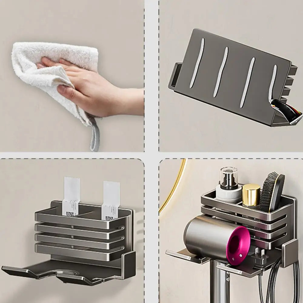 Bathroom Shelf on The Wall Without Drilling Multifunctional Storage Shelves Organizer Bathroom Hair Dryer Holder Toilet Cradle