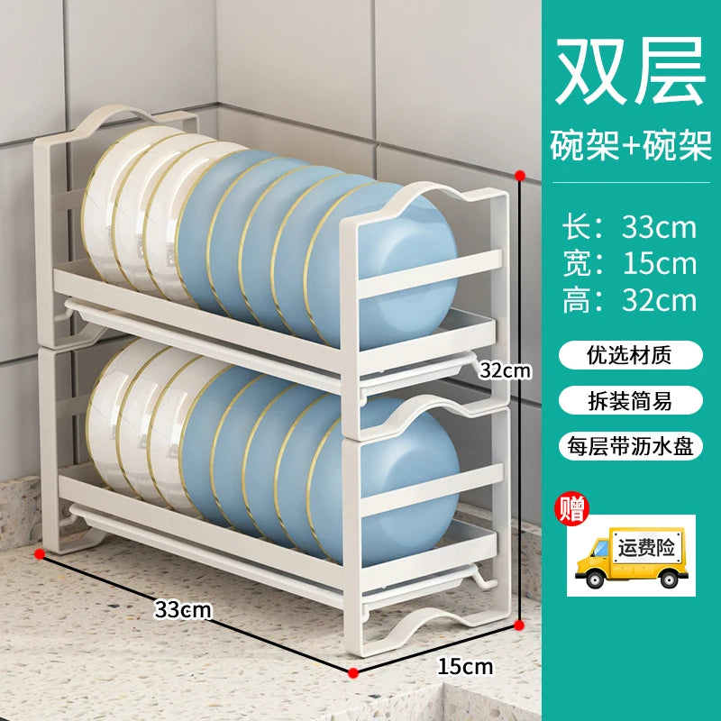 Kitchen Dish Storage Rack, External Hook Plate Organizer, Multi-Function Home Plate Holder, Compact Dish Organizer