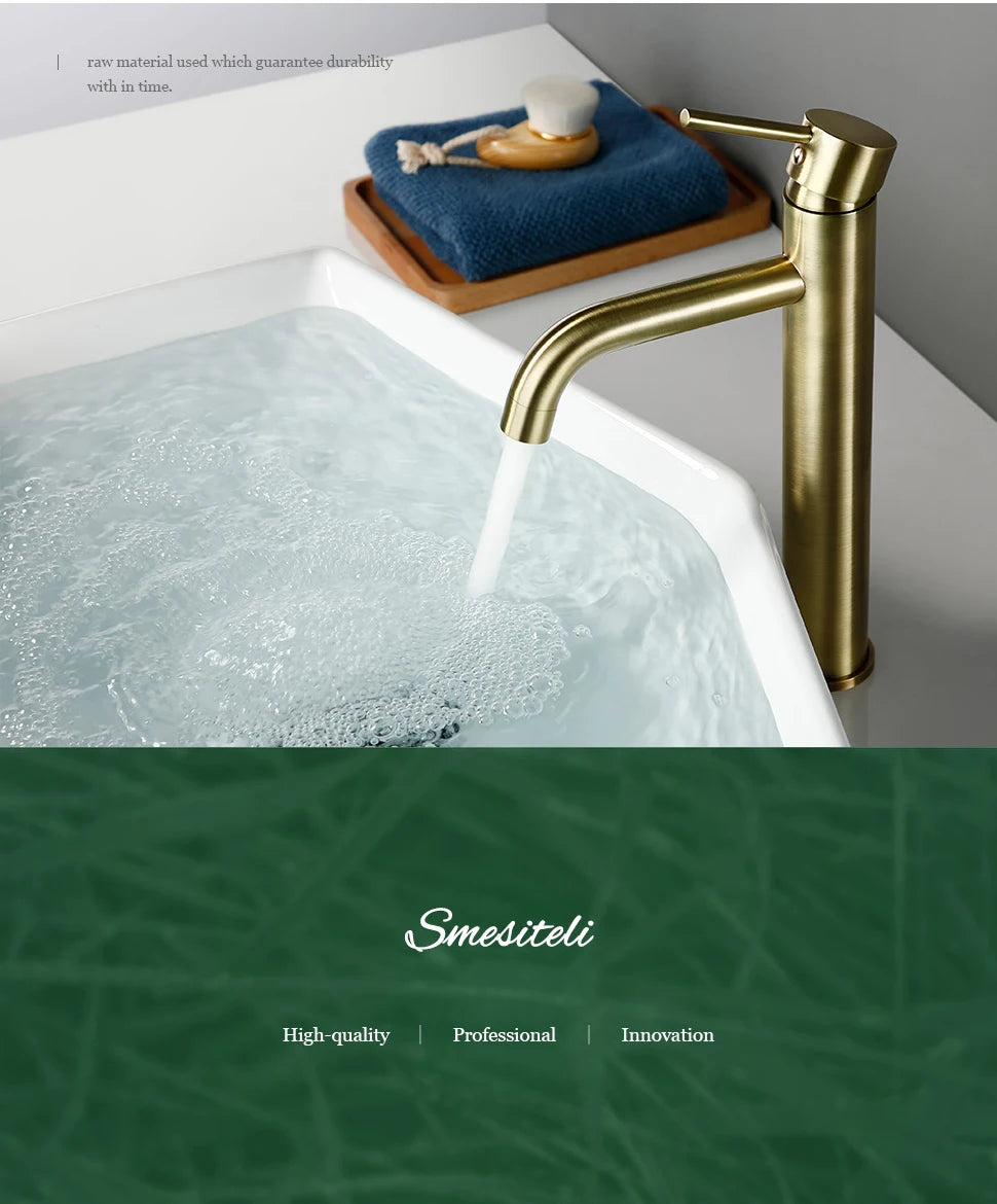 Brushed Gold Basin Faucet Solid Brass Hot And Cold Water Basin Mixer Sink Tap Deck Mounted Bathroom Taps