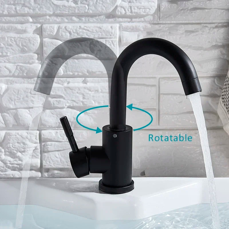 Modern Faucet Bathroom Modern Household Basin Tap  Black/Silver Sink Vessel Stainless Steel Hot and Cold Water Mixer Tap