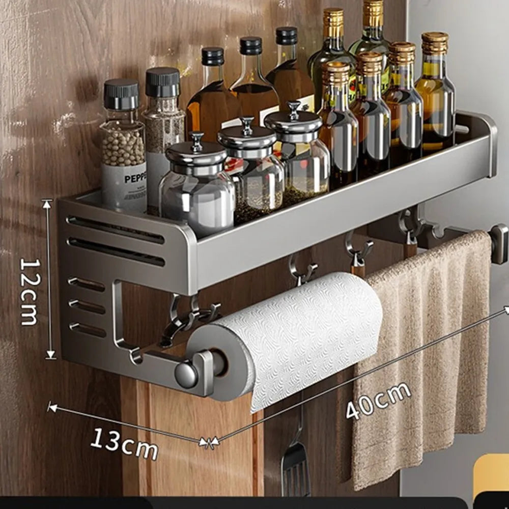 New Multifunctional Kitchen Spice Rack Wall Mounted with Hook Kitchen Organizer Space Saving Seasoning Rack Household