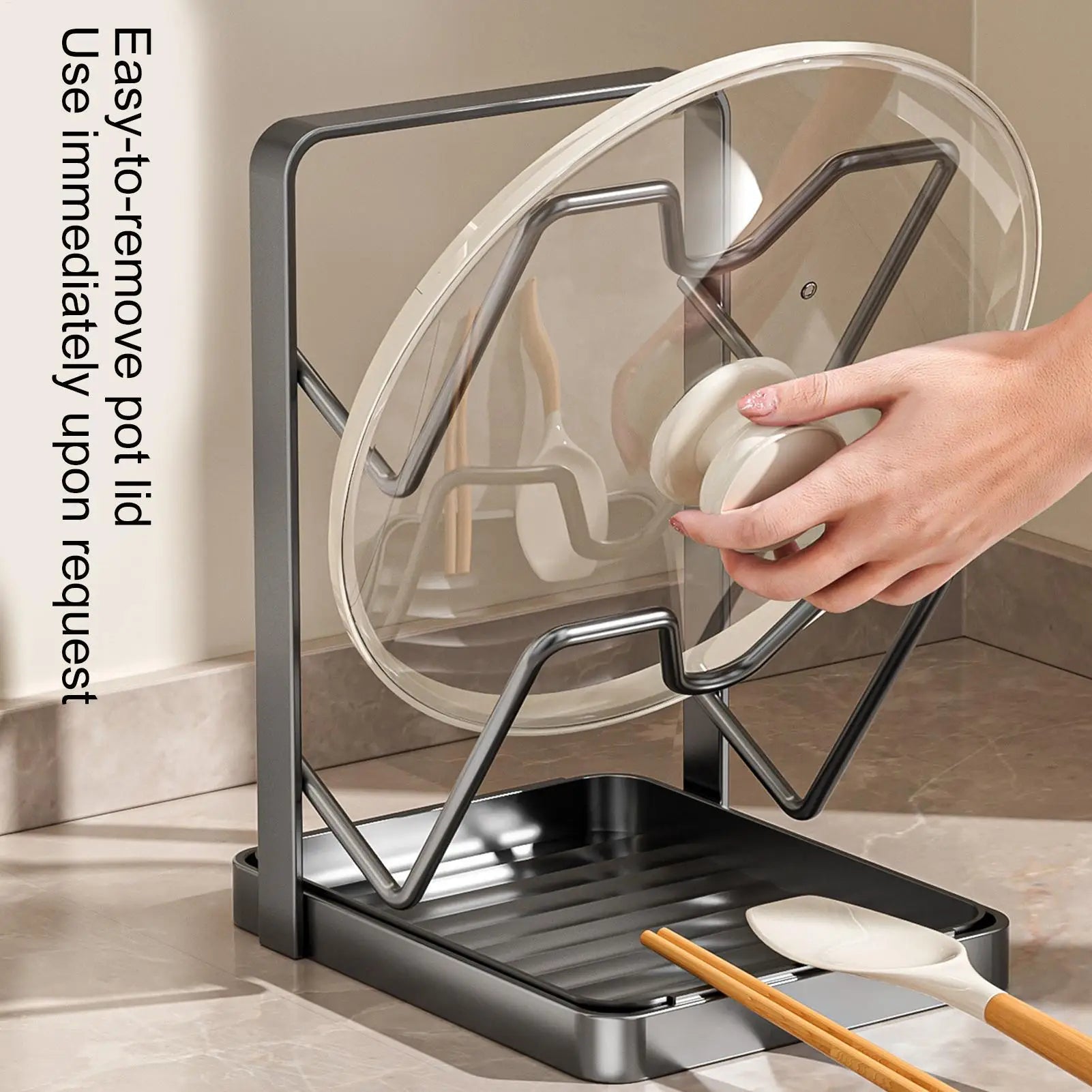 2 Tier Pot Lid Organizer Cutting Board Rack Pan Lid Holder for Kitchen Utensils Spatula Ladle Spoon Countertop Storage Solution