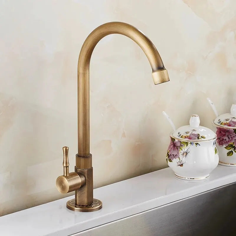 Cold Kitchen Sink Faucet Antique Bronze Finished 360 Degree Single Hole Water Tap Cooper Kitchen Tap ELK12