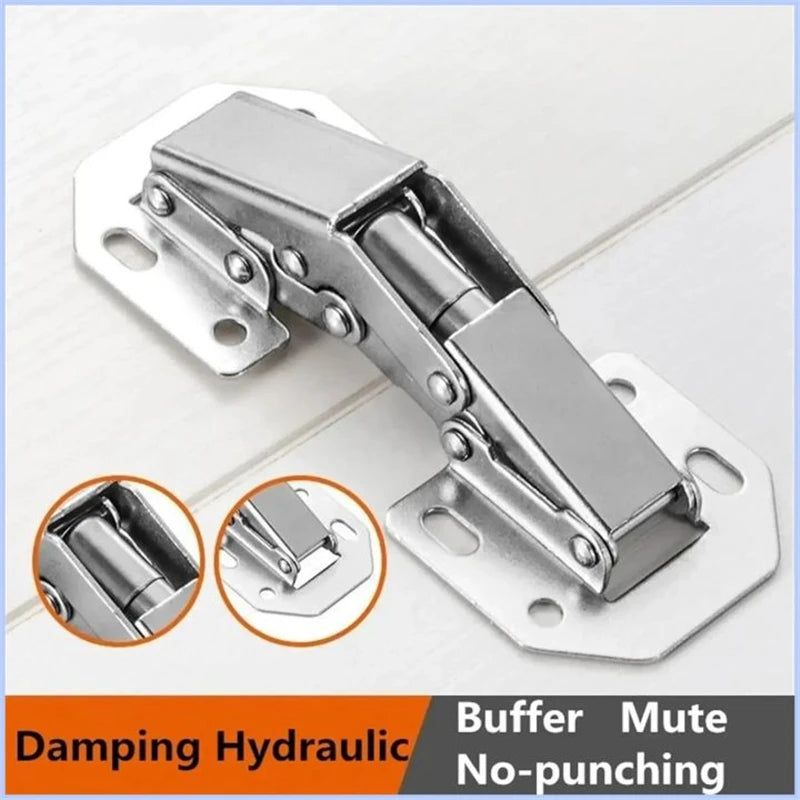 10/2PCS 90 Degree Steel Cabinet Hinges No-Drilling HoleHydraulic Buffer Hinge Kitchen Cabinet Cupboard Hinges Furniture Hardware