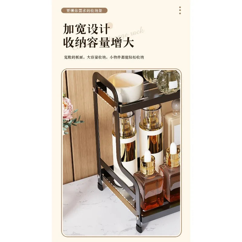 2 Tier Under Sink Organizer Sliding Cabinet Basket Organizer Storage Rack with Hooks Hanging Cup Bathroom Kitchen Organizer New
