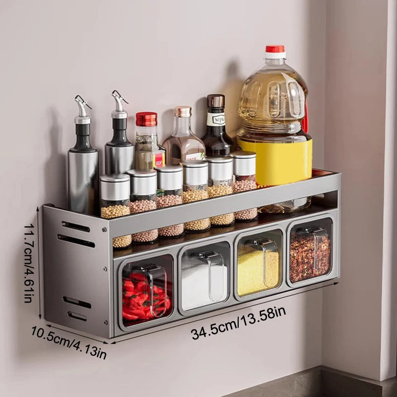 1 Pc Stainless Steel Kitchen Spice Rack Wall-Mounted Multi-Functional Spice Rack Box Jar Kitchen Storage Home Organizador