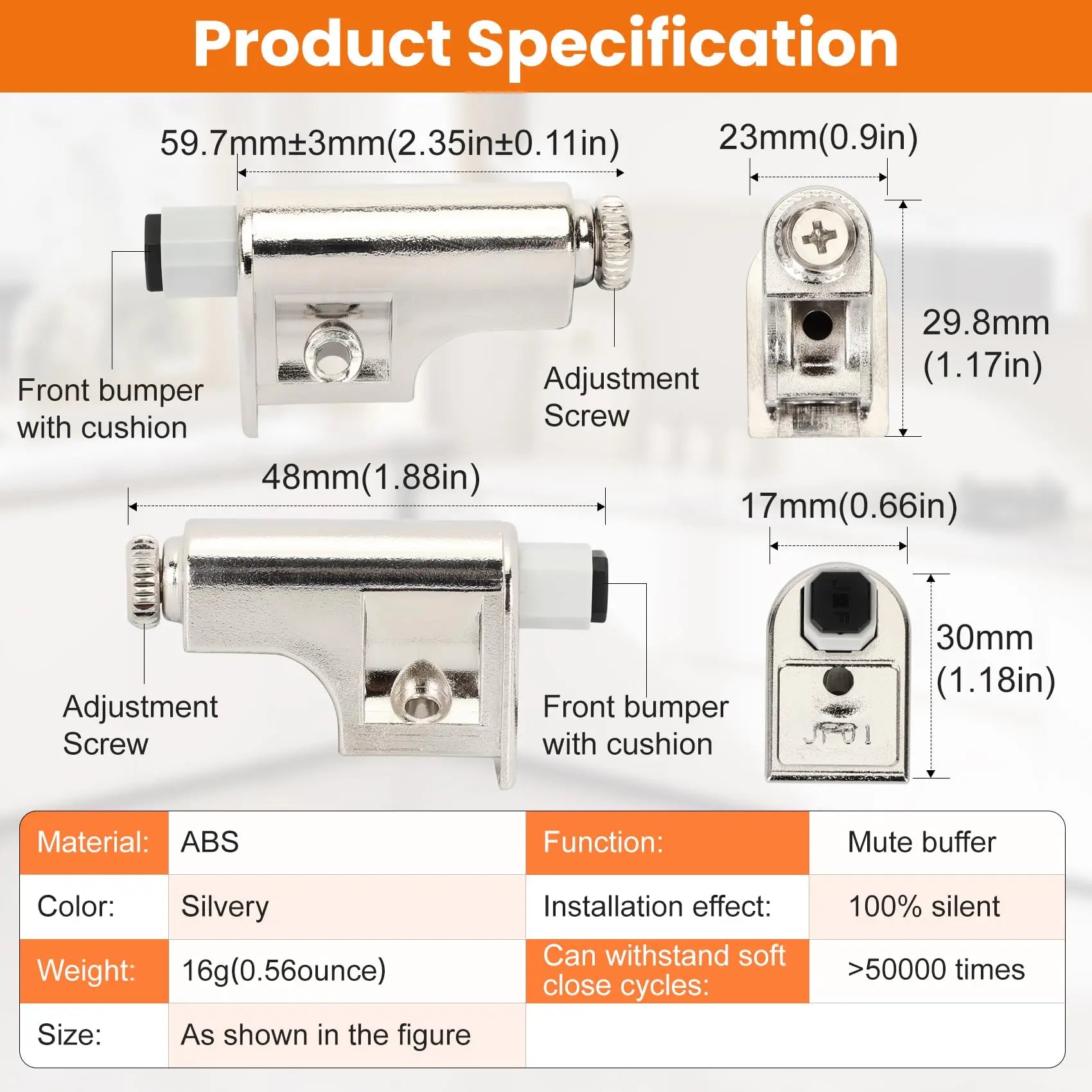 Hardware Soft Close Damper for Cabinet Doors Compact SoftClose Cabinet Adapter Hardware Hinge Polished Nickel SCD103