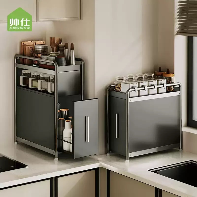 Adjustable Pull-Out Spice Rack for Kitchen Multi-Layer Narrow Storage Shelf Condiment Organizer Salt And Pepper Box