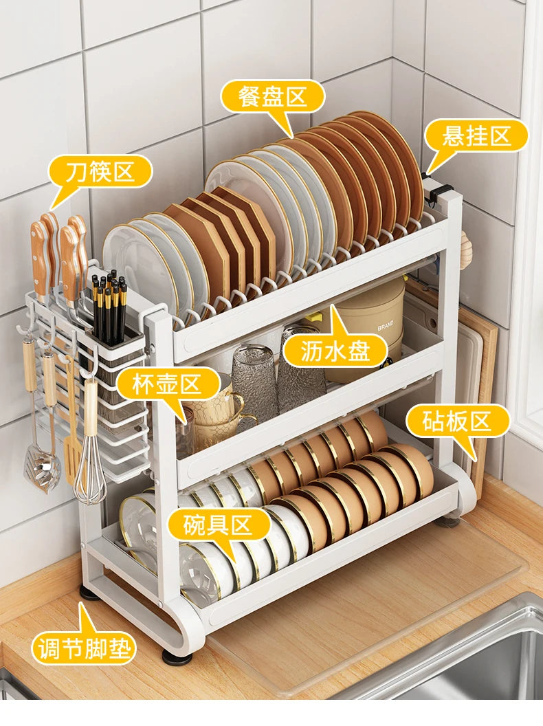 Kitchen Dish Storage Rack, External Hook Plate Organizer, Multi-Function Home Plate Holder, Compact Dish Organizer