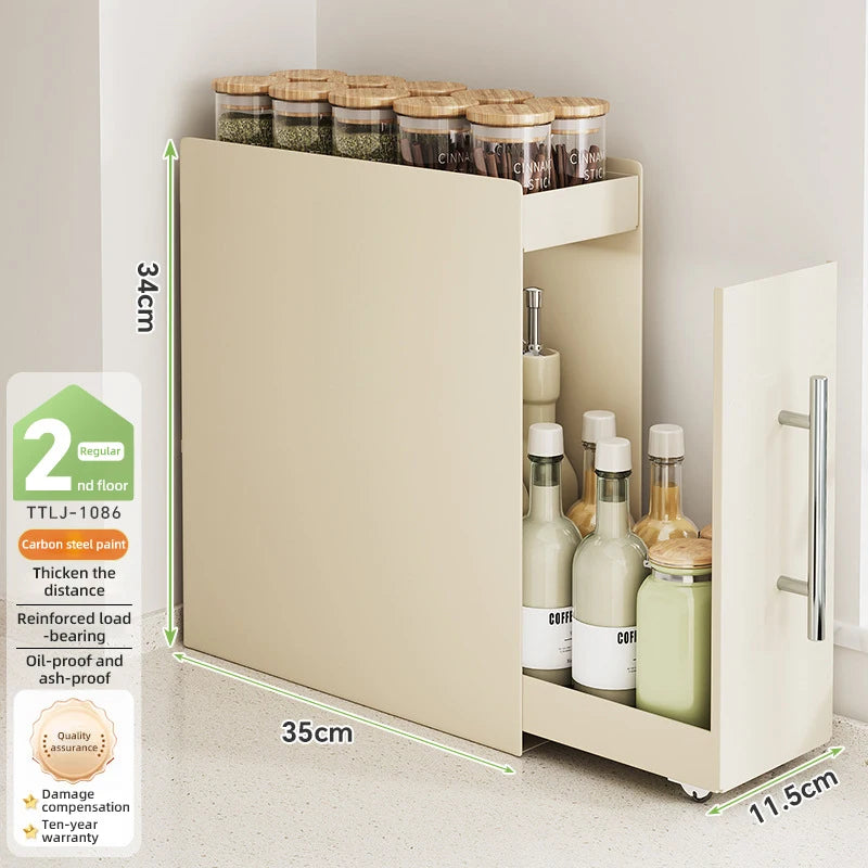 Kitchen Pull-out Spice Storage Rack Corner Seasoning Salt Sauce Vinegar Bottle Organizer Countertop Narrow Edge Pull-out Rack