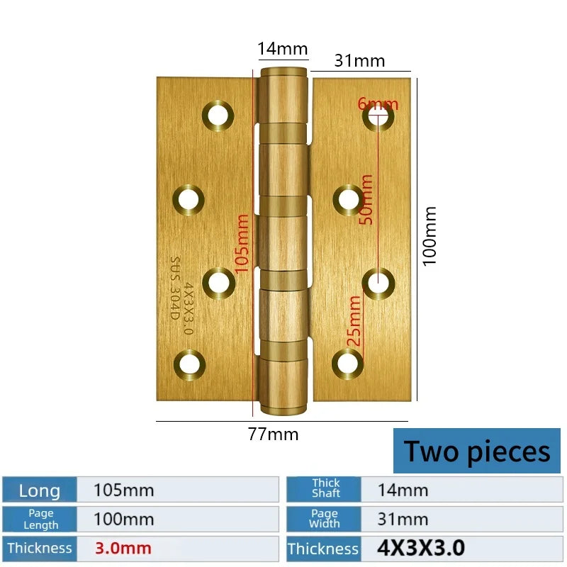 A Pair Of Stainless Steel Door Butt Hinges Furniture Hardware Decorative Accessories 4/5 Inch High-Quality Folding Hinges