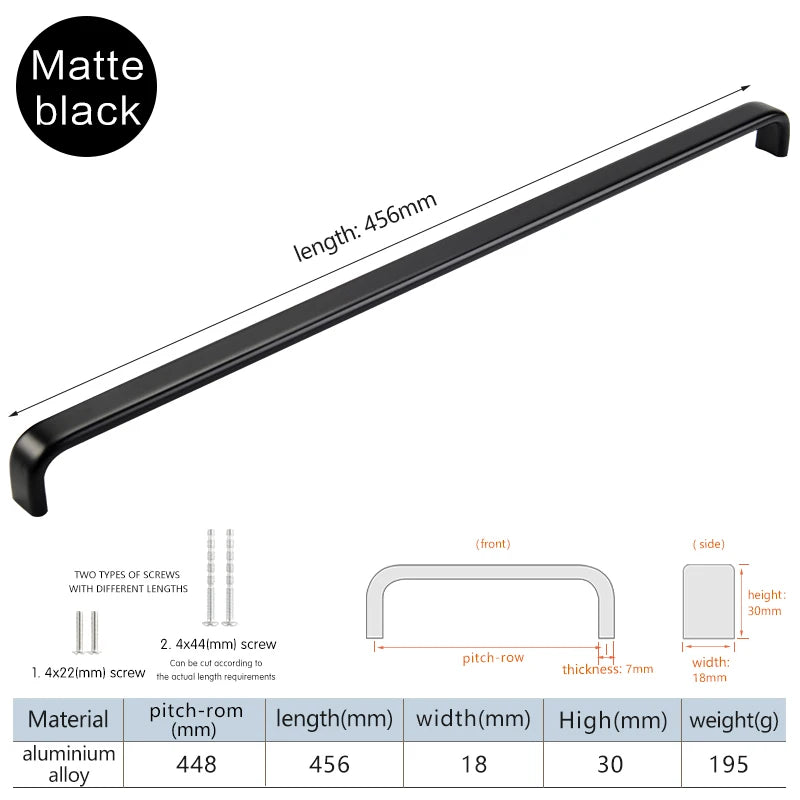 Modern Furniture Handles Black Wardrobe Door Pulls Silver Long Drawer Pulls Bathroom Cabinet Handle Aluminum Alloy Curved Handle