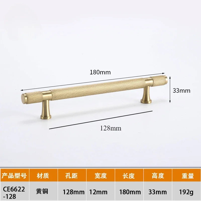 Modern Knurl Solid Brass Cabinet Knobs and Handles Golden Luxury Handles for Furniture Drawer Wardrobes Shoe Cabinets Pulls