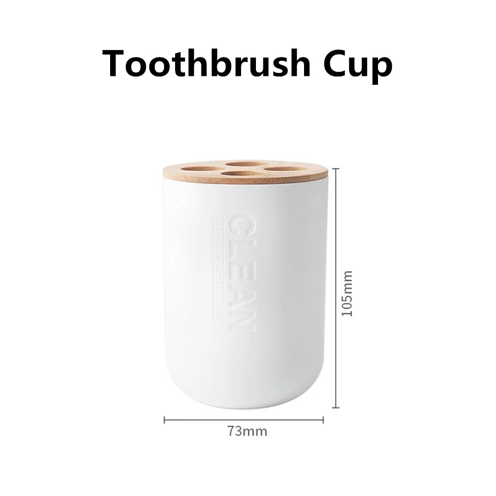 Bamboo Bathroom Accessories Toilet Brush Toothbrush Holder Gargle Cup Soap Holder Lotion Dispenser Bathroom Essential Accessory