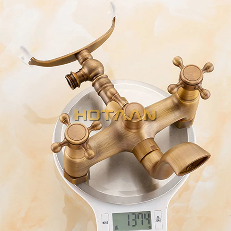 Bathroom Bath Tub Wall Mounted Hand Held Antique Brass Shower Head Kit Copper Chrome Shower Faucet Mixer Sets