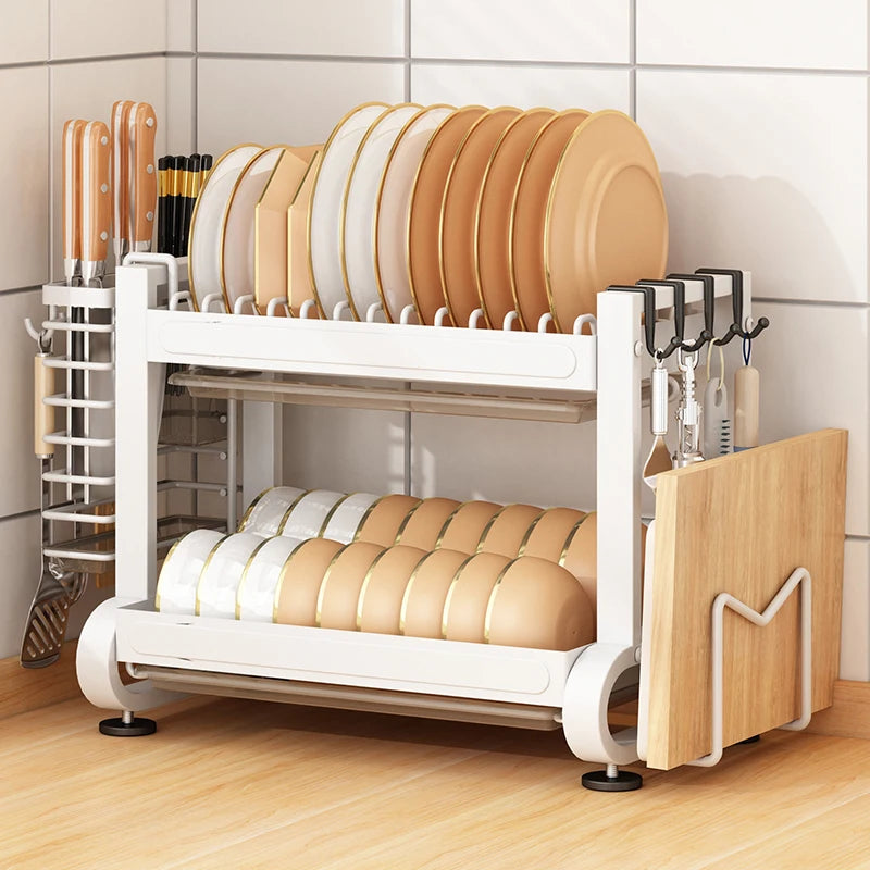Kitchen Dish Storage Rack, External Hook Plate Organizer, Multi-Function Home Plate Holder, Compact Dish Organizer
