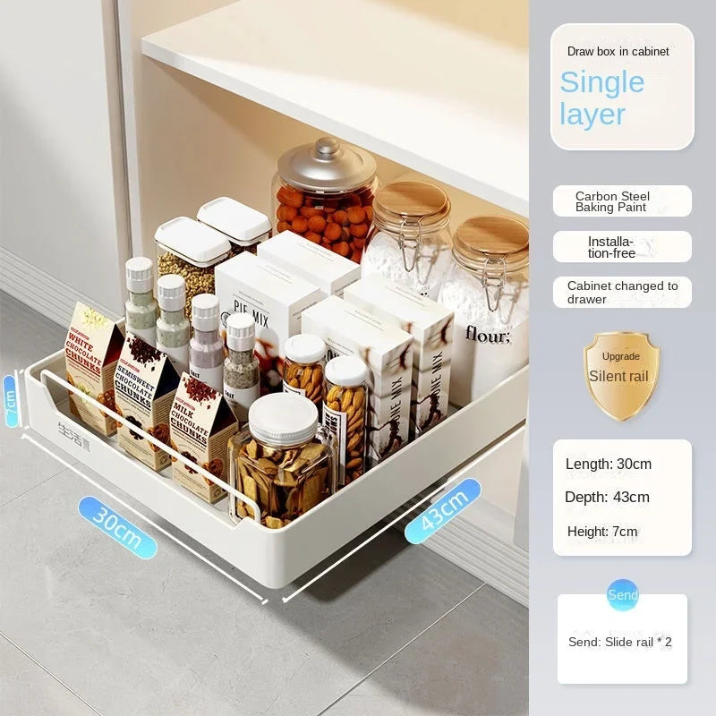 New Kitchen Storage Rack with Slide Rails Kitchen Drawer Type Organizer Shelf Tray Dish Drainer Storage Rack Cabinets Organize