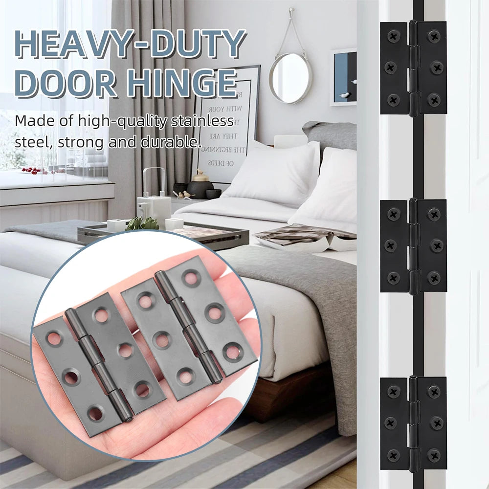 Black Door Hinges Stainless Steel Butt Hinges with Screws Cabinet Drawer Furniture Hinges Mounting Plate Flat Fixing Brackets