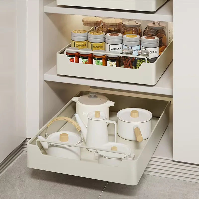 Home Kitchen Pull-out Rail Shelves Under The Sink Cabinet Pull-out Spice Dishes Organizer Without Drilling Installation