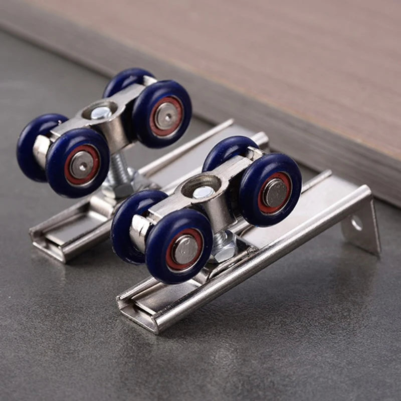 Sliding Door Roller Hardware Slide Doors Pulley 4 Wheels Home Room Wood Door Hanging Wheels Rail Track Pulley