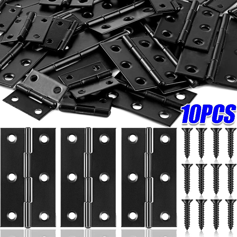 Black Door Hinges Stainless Steel Butt Hinges with Screws Cabinet Drawer Furniture Hinges Mounting Plate Flat Fixing Brackets