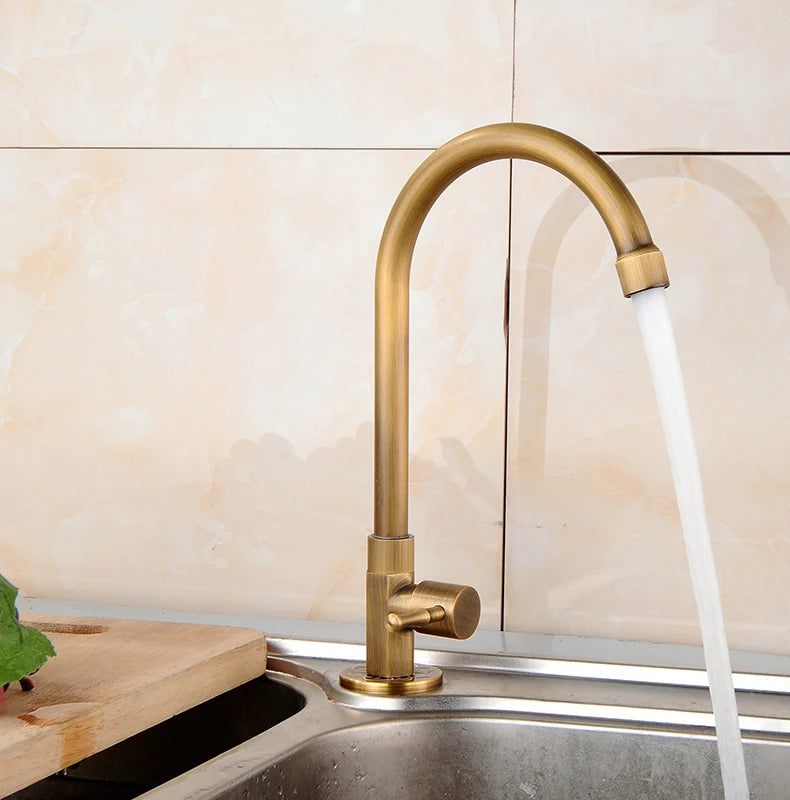 Cold Kitchen Sink Faucet Antique Bronze Finished 360 Degree Single Hole Water Tap Cooper Kitchen Tap ELK12