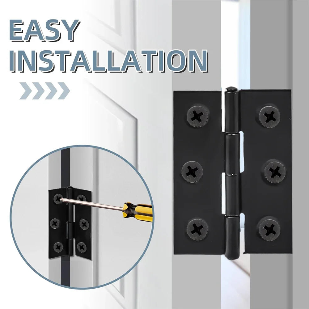 Black Door Hinges Stainless Steel Butt Hinges with Screws Cabinet Drawer Furniture Hinges Mounting Plate Flat Fixing Brackets