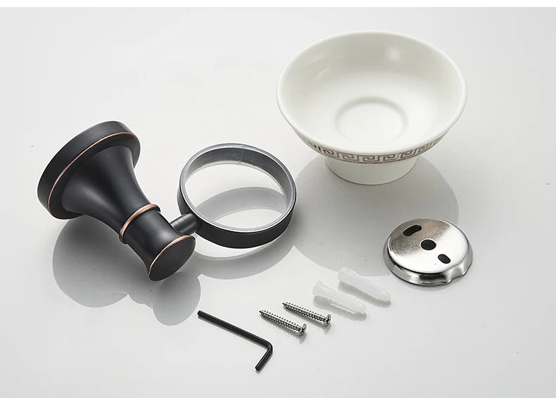 Bathroom Bath Toilet Paper Holder Robe Hook Bathroom Retractable Towel Hanging Rod Black Zinc Alloy EL852
