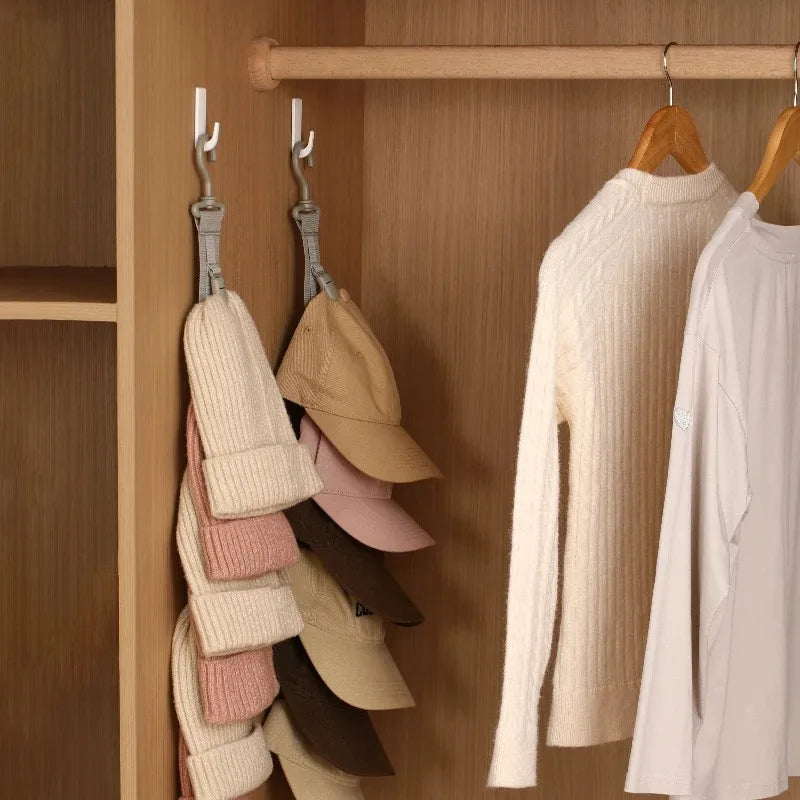Wardrobe Hat Rack Hanging Rope Hat Storage Clips Hat Organizer Display for Baseball Caps Hat Hanger for Closet Door and Bedroom