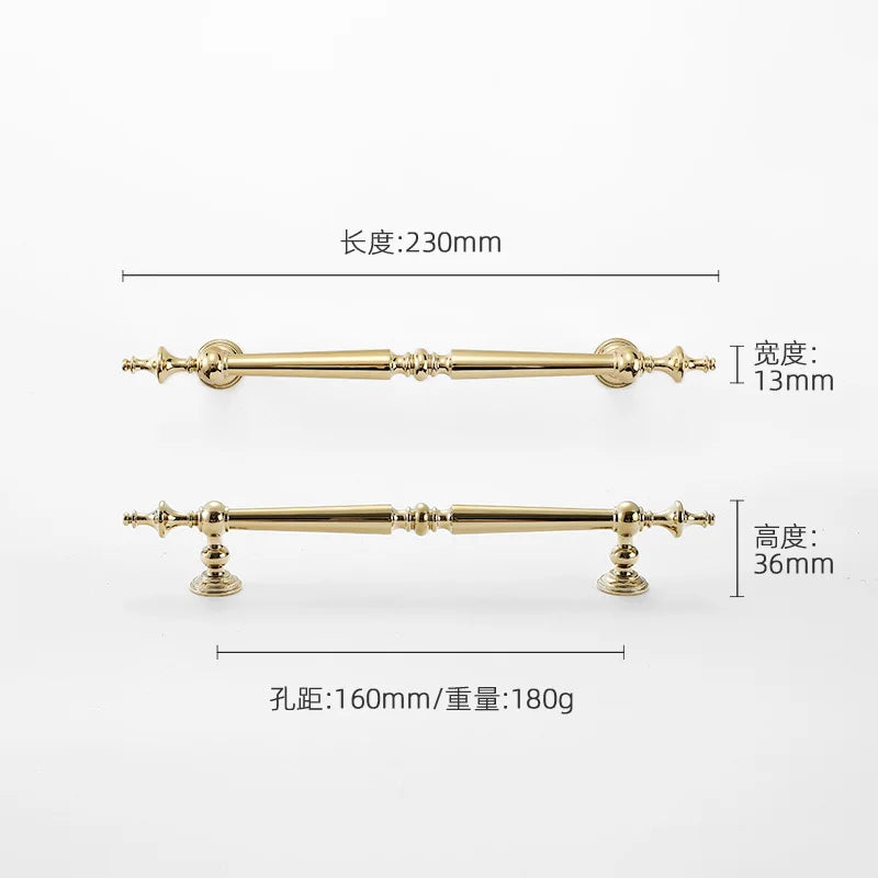 High-end Antique Bronze Door Handles and Knobs Solid Brass Antique Drawer Pulls Kitchen Cupboard Handle Gold Cabinet Handles