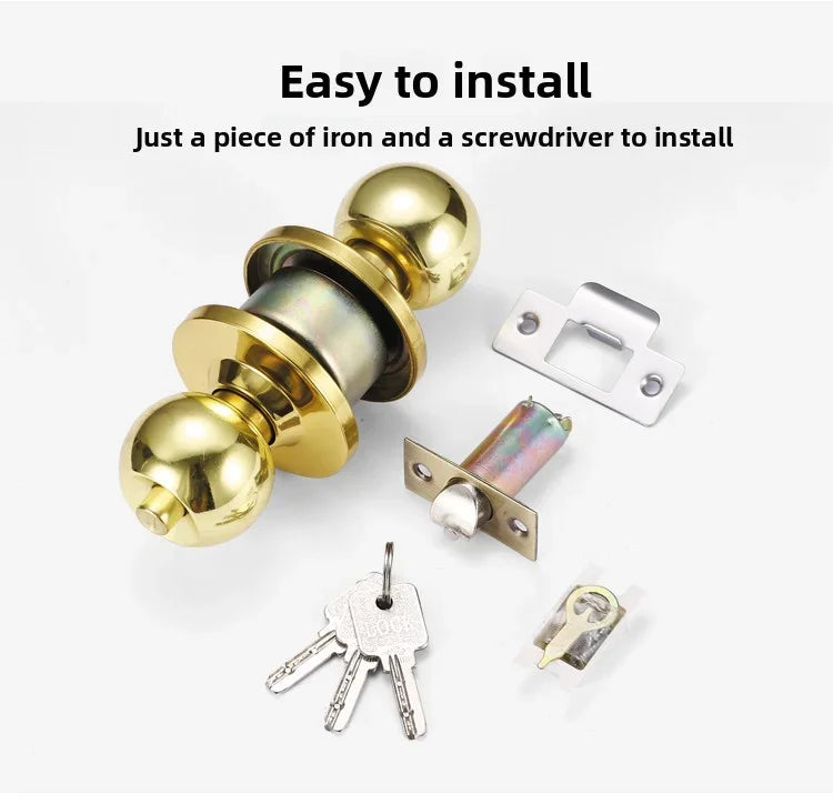 New Stainless Steel Round Ball Door Knobs Handle Passage Entrance Lock Entry for Bedrooms Living Rooms Hardware Accessories