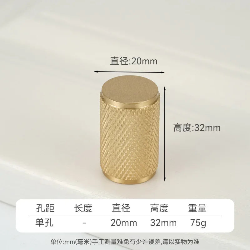 Modern Knurl Solid Brass Cabinet Knobs and Handles Golden Luxury Handles for Furniture Drawer Wardrobes Shoe Cabinets Pulls