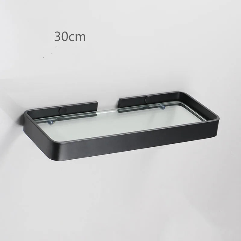 Black Bathroom Corner Rack 25-45cm Wall-mounted Bathroom Shower Rack Aluminum Toilet Storage Rack Glass Bathroom Shelf