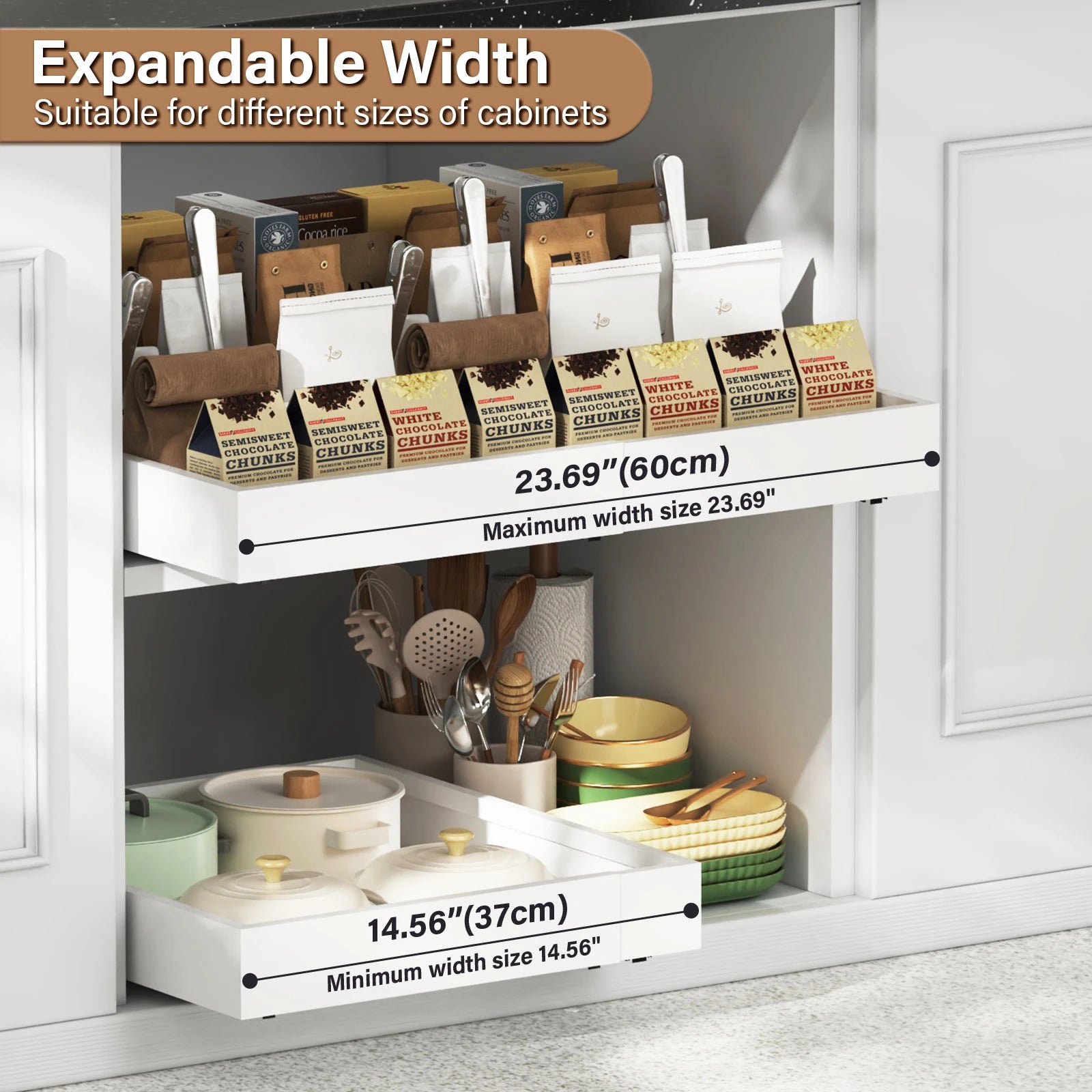 Pull Out Tray Organizer Kitchen Storage Rack Cabinet Expandable Under Sink Spice Boxes Silent Slide Drawer Style Bowl Dish Shelf