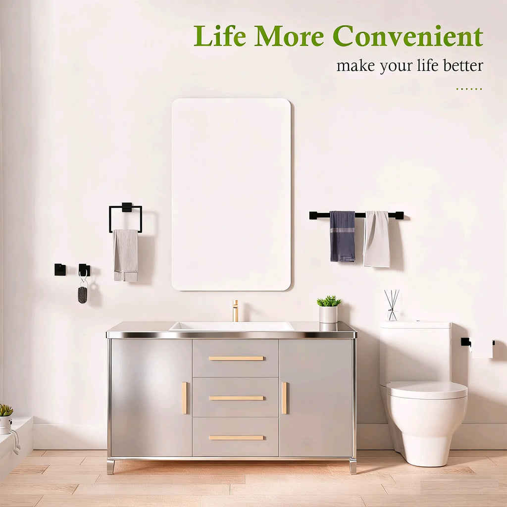 Bathroom Hardware Accessories Set 5-Pieces Bath Towel Bar Set Towel Racks Wall Mounted Stainless Steel for Bathroom Toilet