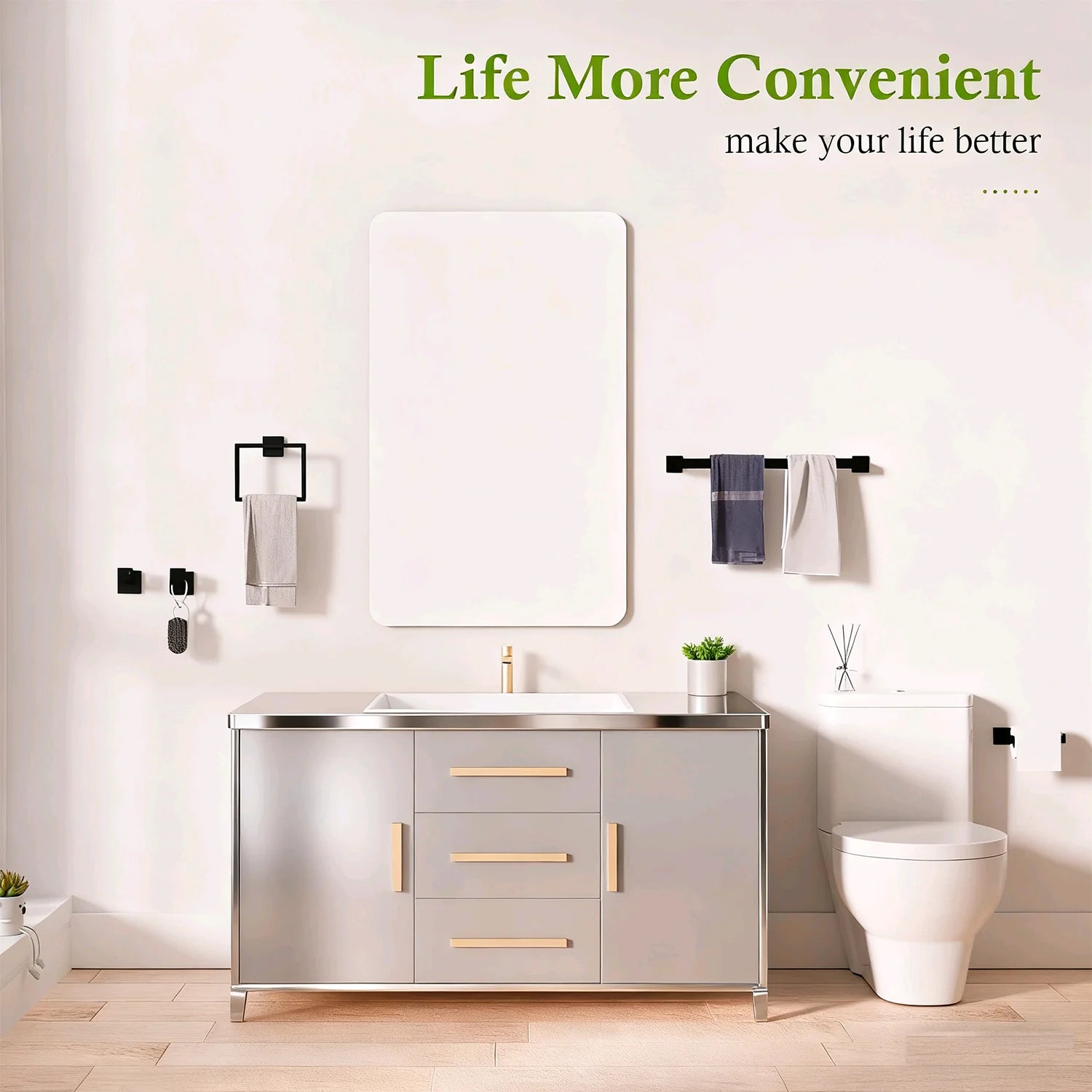 Bathroom Hardware Accessories Set 5-Pieces Bath Towel Bar Set Towel Racks Wall Mounted Stainless Steel for Bathroom Toilet