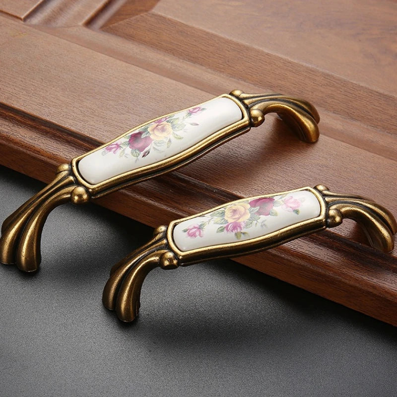Drawer Knobs Wardrobe Door Handle European Furniture Hardware Zinc Alloy Antique Bronze Ceramic White Cabinet Handles