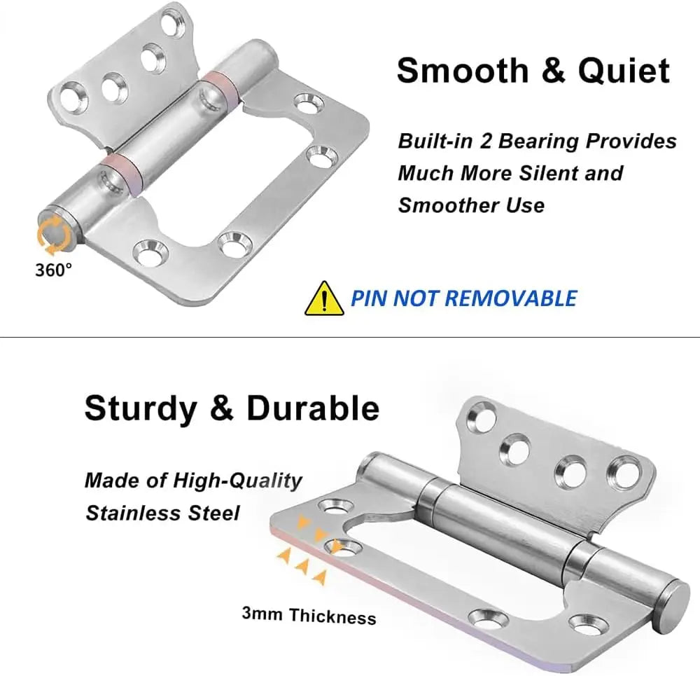 6 Pieces 4x 3 inch Non Mortise Door Hinges, Stainless Steel Door Hinges with Mounting Screws, Brushed Surface Door Hinge