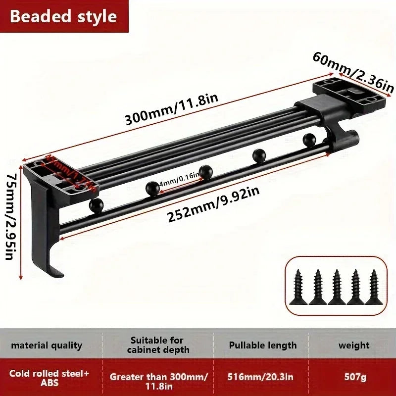 1pcs Retractable Closet Pull Out Rod Closet Valet Rod Extending Rail Pull Out Hanger Closet Valet Rod Rail Pants Hanger
