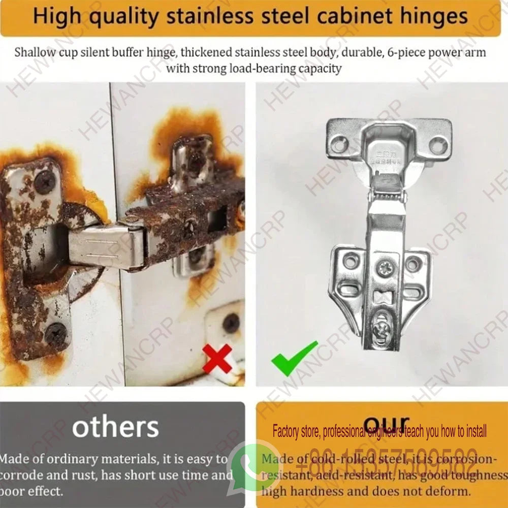 2-Pack Modern Hydraulic Cabinet Hinges Soft Close Damping Brushed Stainless Steel Metal Door Mount for Kitchen Cabinets Wardrobe