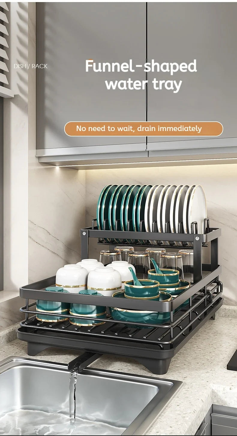 Stainless Steel Adjustable Dish Drying Rack with Drainboard - Over Sink Plate Organizer, Kitchen Storage Rack