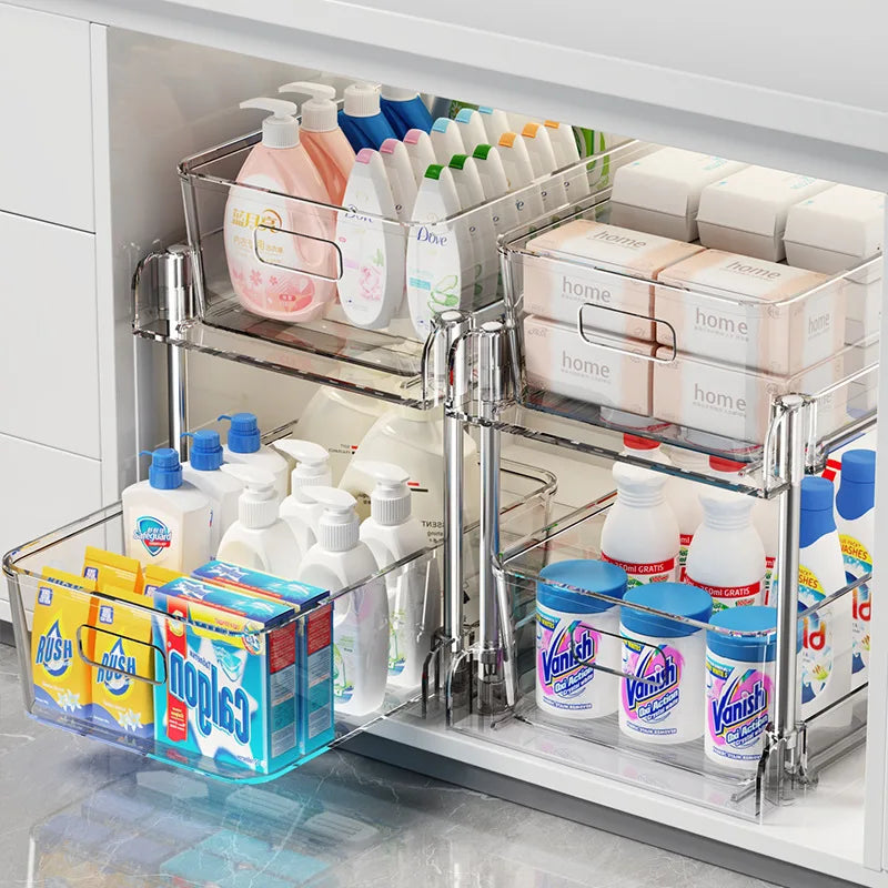 2/3 Layer Under Sink Storage Organizer Multipurpse Rack Countertop Cabinet Under Sink Storage Rack Bathroom Kitchen Organizer
