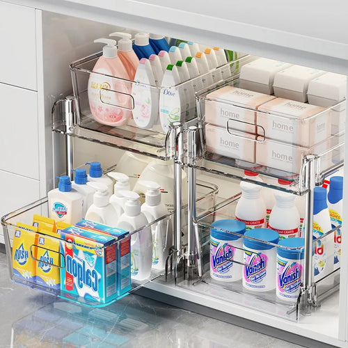 2/3 Layer Under Sink Storage Organizer Multipurpse Rack Countertop Cabinet Under Sink Storage Rack Bathroom Kitchen Organizer