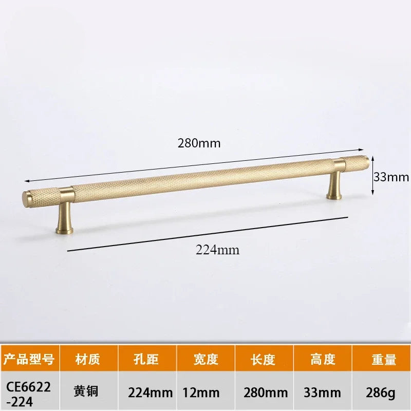 Modern Knurl Solid Brass Cabinet Knobs and Handles Golden Luxury Handles for Furniture Drawer Wardrobes Shoe Cabinets Pulls
