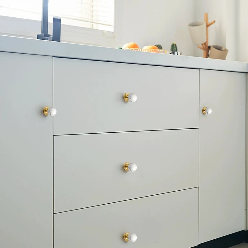 Brass Kitchen Cabinet Handles White Black Ball Drawer Knobs Modern Simple Wardrobe Cupboard Pulls Marble Furniture Handles