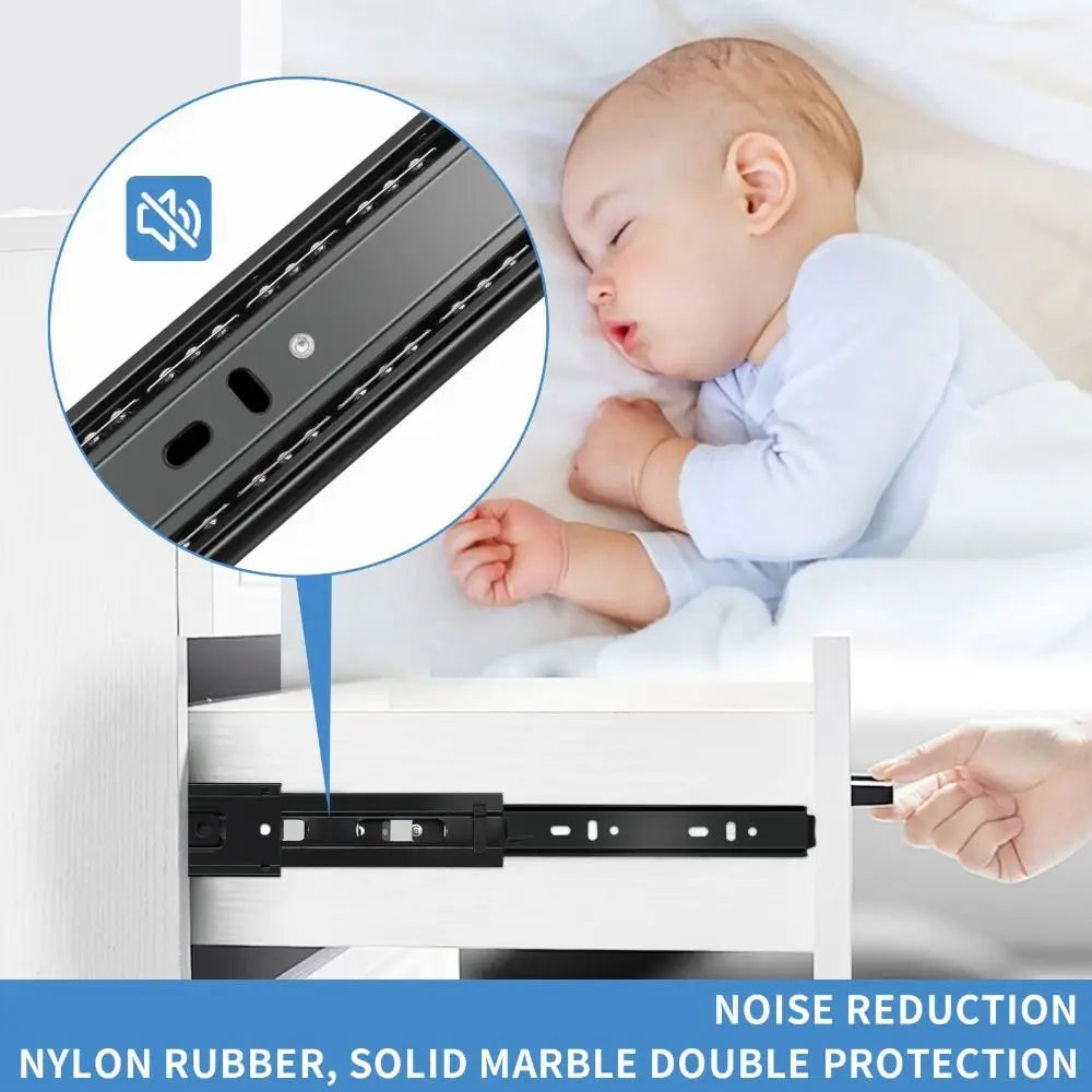 Black Drawer Slides Smooth Operation Heavy Duty Ball Bearing Drawer Rails Steel Easy Installation Full Extension Rails Kitchen