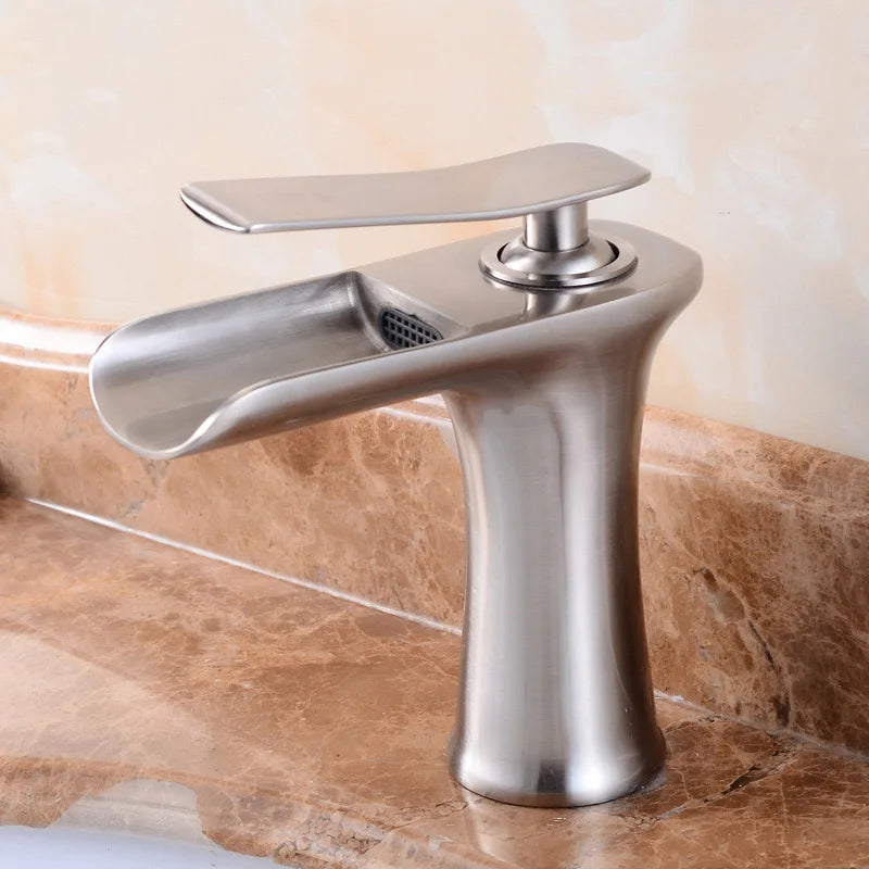 Basin Faucets Waterfall Bathroom Faucet Single handle Basin Mixer Tap Bath Antique Brass Faucet Sink Water Crane Silver Taps