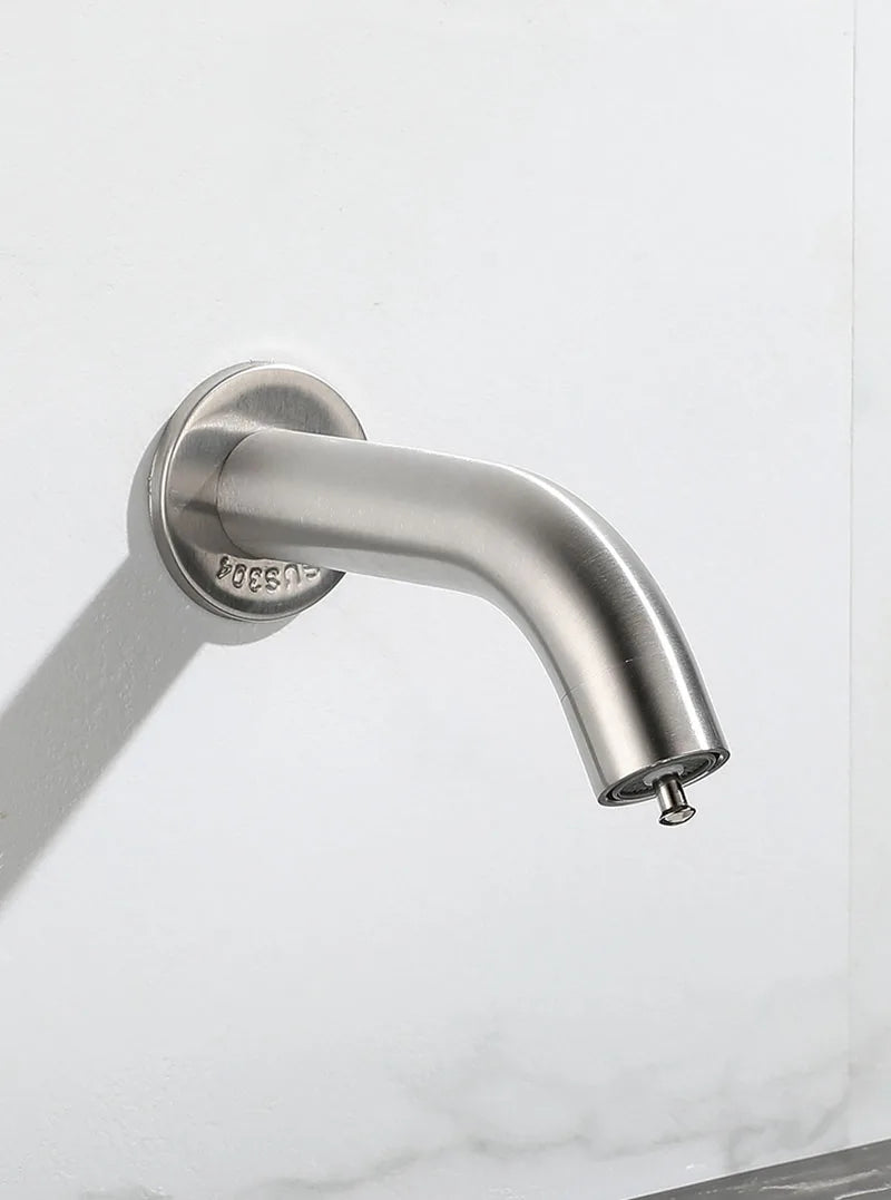 Bathroom Faucet Wall Mounted Sink Faucets Stainless Steel Cold Water Tap Touch Press Bathroom Basin Faucets Toilet Saving Tap