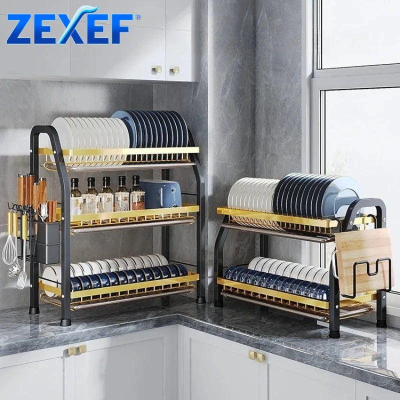 Dish Rack Kitchen Countertop 2/3 Layer Tableware Storage Rack Multifunctional Integrated Dish Rack Large Capacity Space Saving